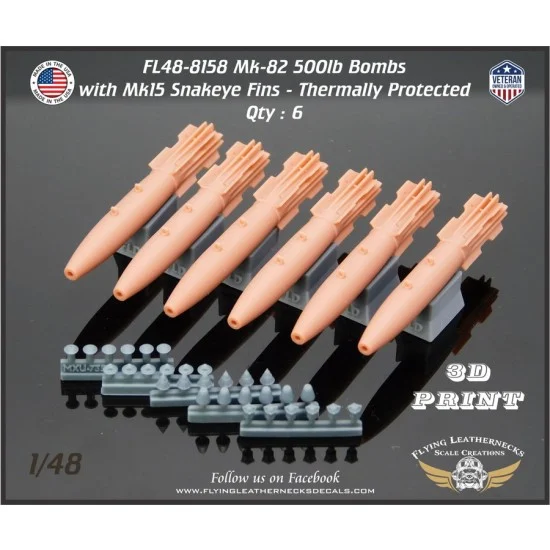 Flying Leathernecks FL48-8158 1/48 Mk-82 500lb Bomb with Mk-15 Snakeye Fin - Thermally Protected