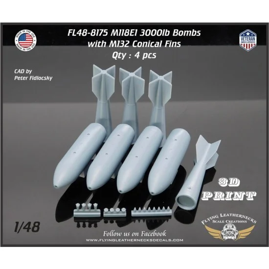 Flying Leathernecks FL48-8175 1/48 M118E1 3000lb Bombs with M132 Conical Fins
