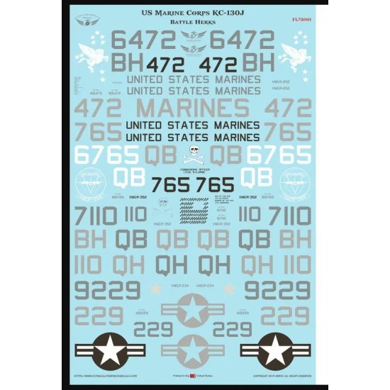 Flying Leathernecks FL72001 1/72 USMC KC-130J Hercules / Harvest Hawk Decal