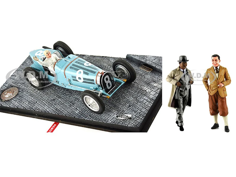 Bugatti T59 #8 Rene Dreyfus 3rd Place Monaco GP (1934) with Driver Mounted and Etorre Bugatti and Jean Bugatti Figures 1/18 Models by Le Mans Miniatures - Bugatti Models