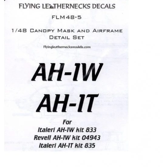 Flying Leathernecks FLM48-5 1/48 AH-1W/T Canopy Mask for Italeri kits
