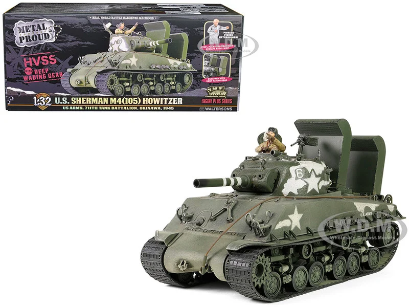 Sherman M4 (105) Howitzer Medium Tank "US Army, 711th Tank Battalion, Okinawa" (1945) "Engine Plus" Series 1/32 Diecast Model by Metal Proud - Military Models