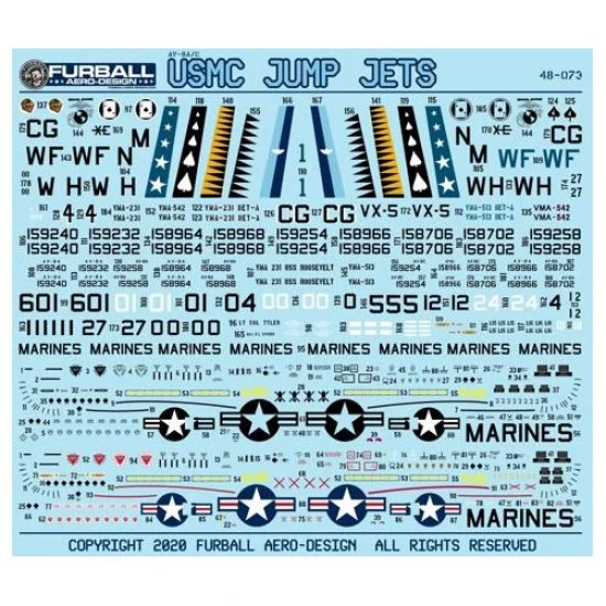 Furball 48-073 1/48 AV-8A/C USMC Jump Jets Decals for Kinetic/Monogram kits