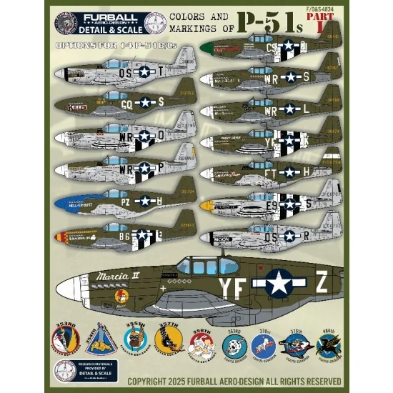 Furball FDS-4834 1/48 P-51B/Cs Colours and Markings Decal Part 1