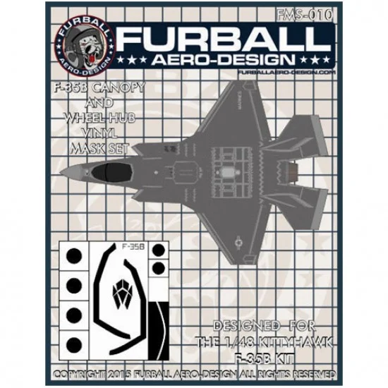 Furball FMS-010 1/48 Lockheed Martin F-35B Lightning II Canopy & Wheel Hubs Masking for Kittyhawk Kits
