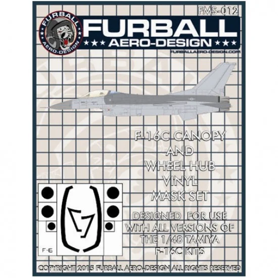 Furball FMS-012 1/48 F-16C Fighting Falcon Canopy & Wheel Hubs Masking Set for Tamiya Kits
