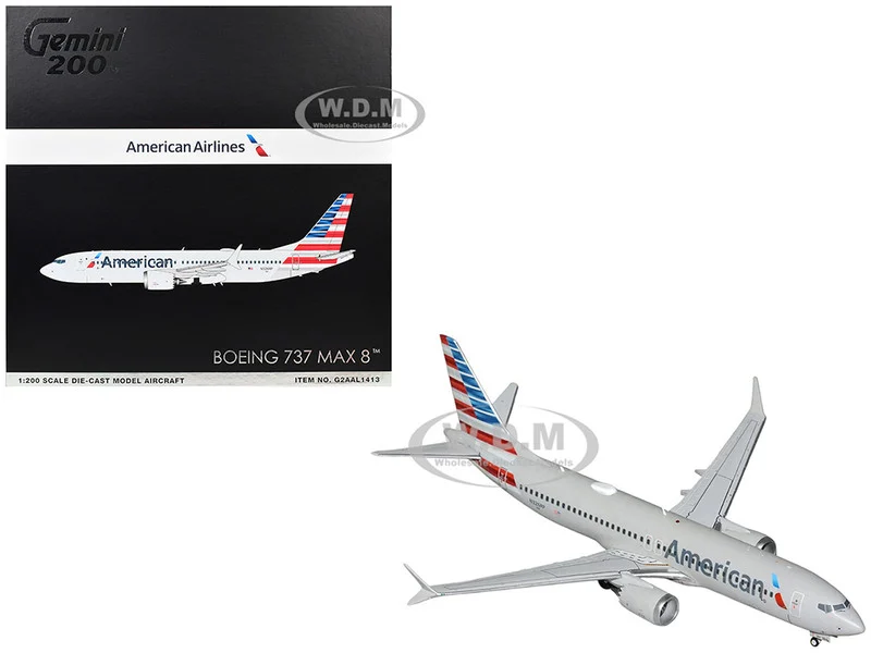 Boeing 737 MAX 8 Commercial Aircraft "American Airlines" (N326RP) Gray with Striped Tail "Gemini 200" Series 1/200 Diecast Model Airplane by GeminiJets