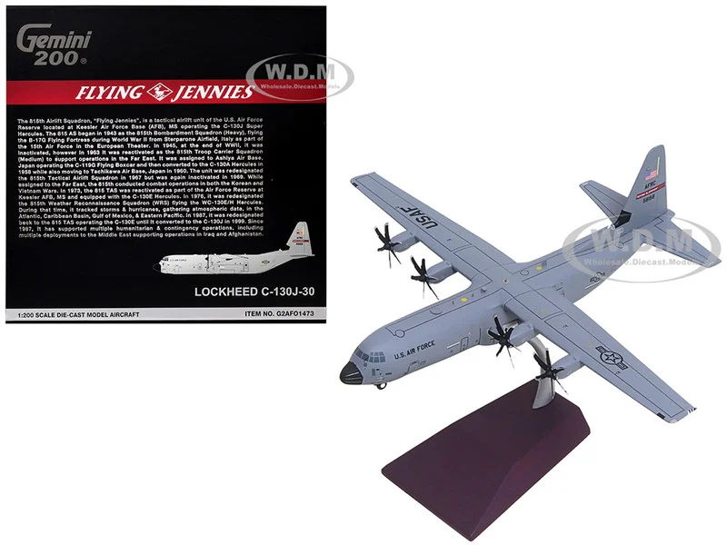 Lockheed C-130J-30 Super Hercules Transport Aircraft "05-8158, Flying Jennies, 815th Airlift Squadron, Keesler Air Force Base" United States Air Force "Gemini 200" Series 1/200 Diecast Model Airplane by GeminiJets