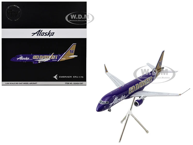 Embraer ERJ-175 Commercial Aircraft "Alaska Airlines/Horizon - University of Washington Huskies" (N662QX) Purple with Gold Tail "Gemini 200" Series 1/200 Diecast Model Airplane by GeminiJets