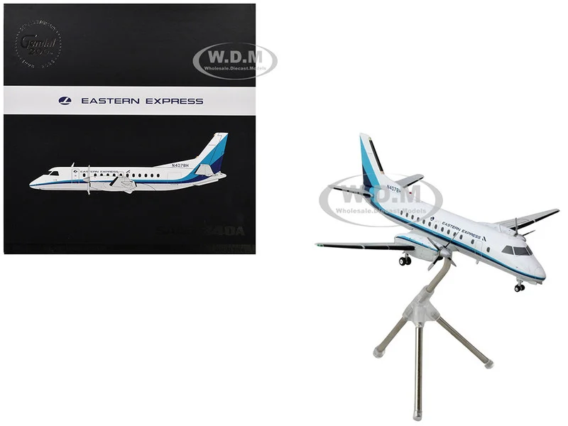 Saab 340A Commercial Aircraft "Eastern Express/Bar Harbor" (N407BH) White with Blue Stripes "Gemini 200" Series 1/200 Diecast Model Airplane by GeminiJets - Saab Models