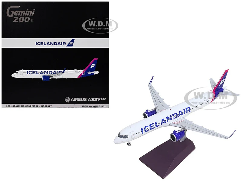 Airbus A321neo Commercial Aircraft "Icelandair" (TF-IAA) White with Blue and Pink Tail "Gemini 200" Series 1/200 Diecast Model Airplane by GeminiJets