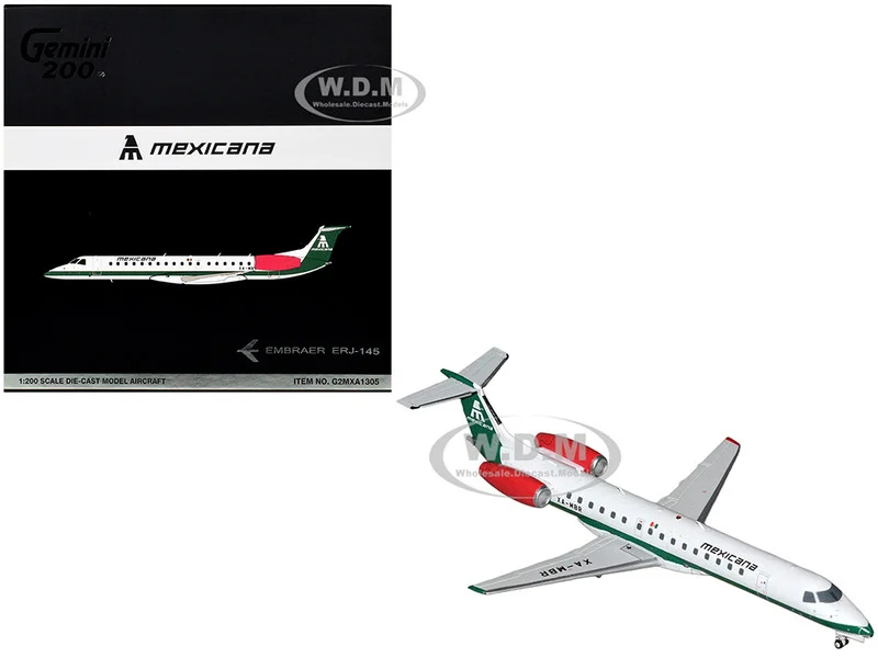 Embraer ERJ-145 Commercial Aircraft "Mexicana de Aviacion" (XA-MBR) White with Green Stripes and Tail "Gemini 200" Series 1/200 Diecast Model Airplane by GeminiJets