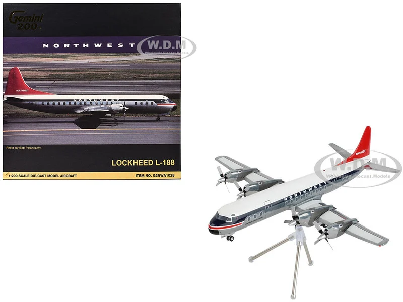 Lockheed L-188 Electra Commercial Aircraft "Northwest Orient" (N128US) White and Gray with Blue Stripes and Red Tail "Gemini 200" Series 1/200 Diecast Model Airplane by GeminiJets