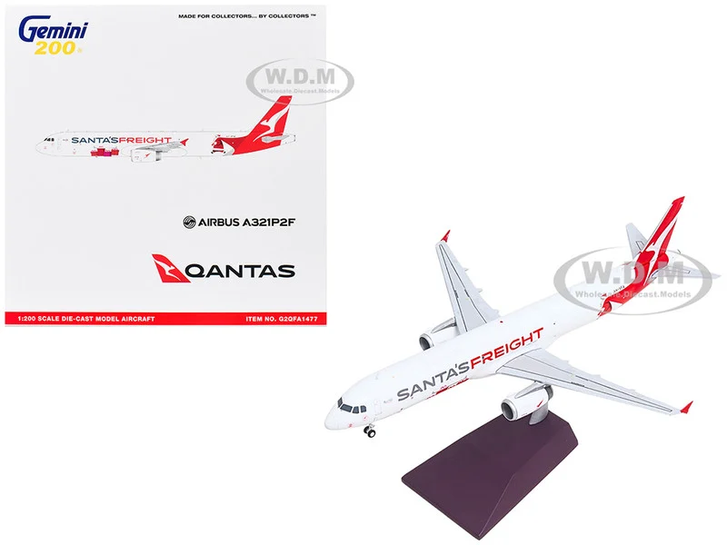 Airbus A321P2F Commercial Aircraft "Qantas Freight - Santa’s Freight" (VH-XF4) White with Graphics and Red Tail "Gemini 200" Series 1/200 Diecast Model Airplane by GeminiJets