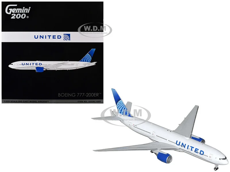Boeing 777-200ER Commercial Aircraft "United Airlines" (N798UA) White with Blue Tail "Gemini 200" Series 1/200 Diecast Model Airplane by GeminiJets