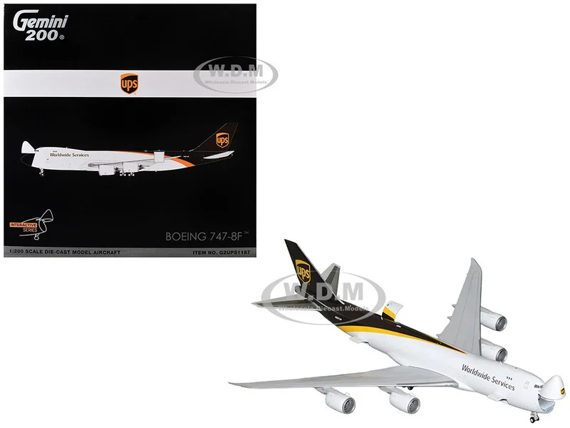 Boeing 747-8F Commercial Aircraft "UPS Worldwide Services" (N607UP) White with Brown Tail "Gemini 200 - Interactive Series" Series 1/200 Diecast Model Airplane by GeminiJets