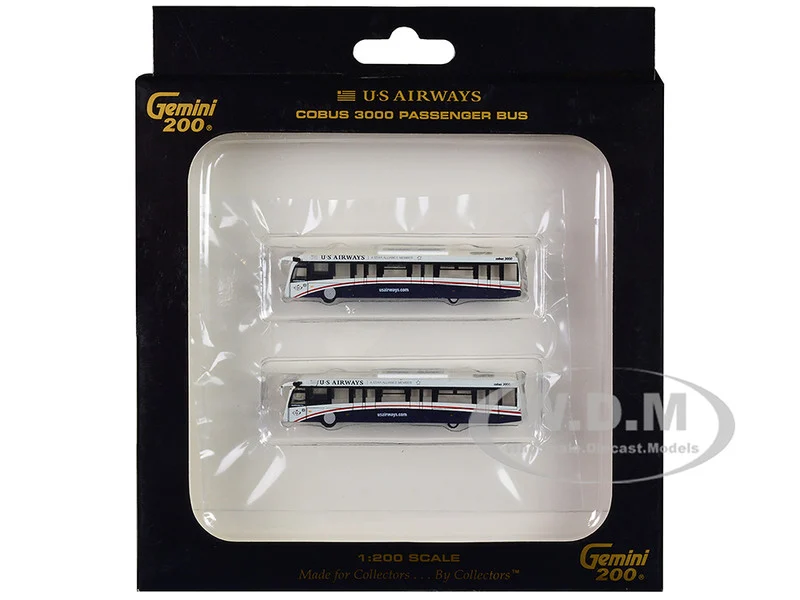 Cobus 3000 Passenger Bus White and Blue "US Airways Shuttle Bus" 2 Piece Set "Gemini 200" Series Diecast Models by GeminiJets - Bus Models