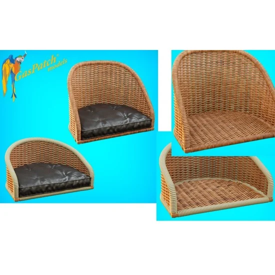 GasPatch 22-48251 1/48 British Wicker Seat Full Back - 1x Short & 1x Tall, No Leather Pad