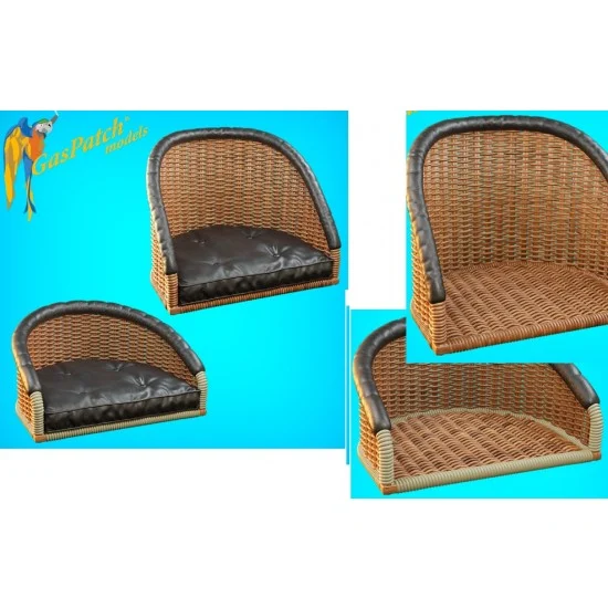 GasPatch 22-48252 1/48 British Wicker Seat Full Back - 1x Short & 1x Tall, w/Small Leather Pad