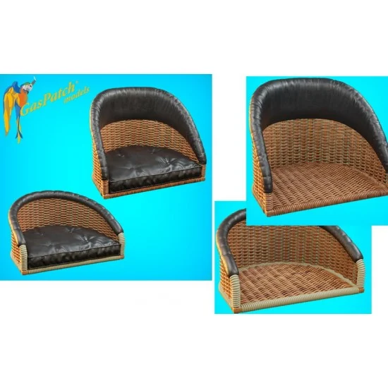 GasPatch 22-72259 1/72 British Wicker Seat Full Back - 1x Short w/Small Leather Pad & 1x Tall w/Big Pad