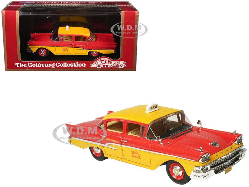1958 Ford Custom 300 Taxi Cab "Kind Taxi Co." Red and Yellow with Yellow Interior Limited Edition to 200 pieces Worldwide 1/43 Model Car by Goldvarg Collection - Ford Models