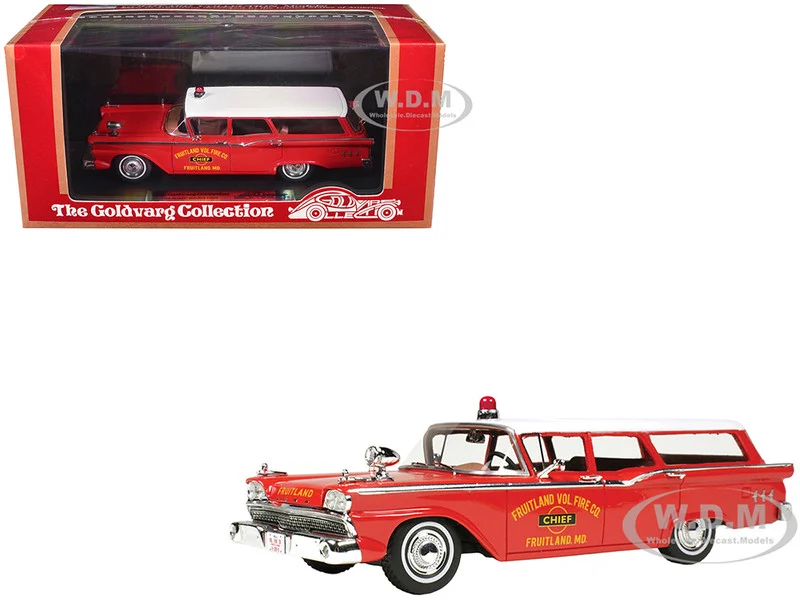 1959 Ford Country Squire "Fruitland, MD Fire Chief" Red with White Top Limited Edition to 200 pieces Worldwide 1/43 Model Car by Goldvarg Collection - Ford Models