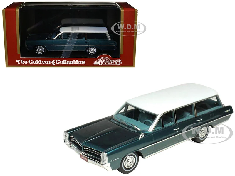 1964 Pontiac Safari Gulfstream Aqua Metallic with White Top and Blue Interior Limited Edition to 200 pieces Worldwide 1/43 Model Car by Goldvarg Collection - Pontiac Models