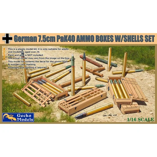Gecko 16GM0014 1/16 German 7.5cm Pak40 Ammo Boxes with Shells Set - Scenics & Diorama