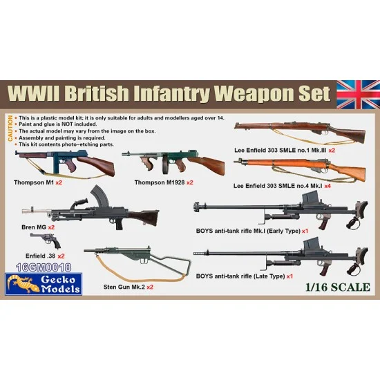 Gecko 16GM0018 1/16 WWII British Infantry Weapon and Accessories Set - Model Figures