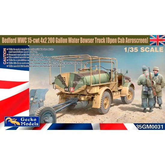 Gecko 35GM0031 1/35 Bedford MWC 15-cwt 4x2 200 Gallon Water Bowser Truck (open cab aeroscreen)