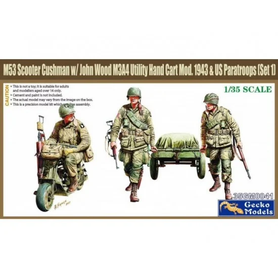 Gecko 35GM0041 1/35 M53 Scooter Cushman w-John Wood M3A4 Utility Hand Cart Mod. 1943 & US Paratroops #1