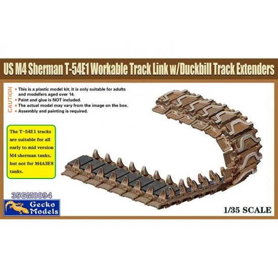 Gecko 35GM0094 1/35 Sherman T54E1 Workable Track Link with Duckbill Track Extenders - Military Vehicles & Tanks