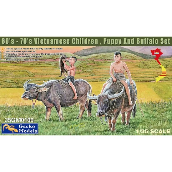 Gecko 35GM0109 1/35 60's - 70's Vietnamese Children , Puppy & Buffalo Set