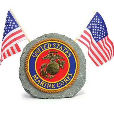 U.S. Marines Garden Stone with Flags Geocentral (R35183)