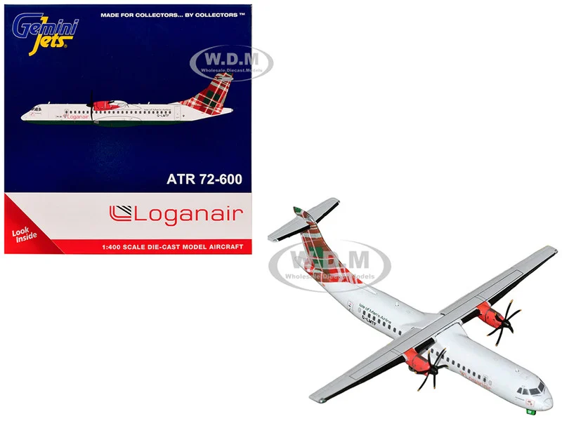 ATR 72-600 Commercial Aircraft "Loganair - Isle of Man's Airline" (G-LMTE) White with Red and Green Plaid Tail 1/400 Diecast Model Airplane by GeminiJets