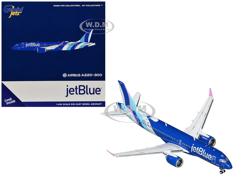 Airbus A220-300 Commercial Aircraft "JetBlue Airways" (N3241J) Blue with Striped Tail 1/400 Diecast Model Airplane by GeminiJets