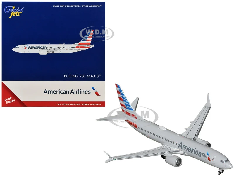 Boeing 737 MAX 8 Commercial Aircraft "American Airlines" (N326RP) Gray with Striped Tail Series 1/400 Diecast Model Airplane by GeminiJets