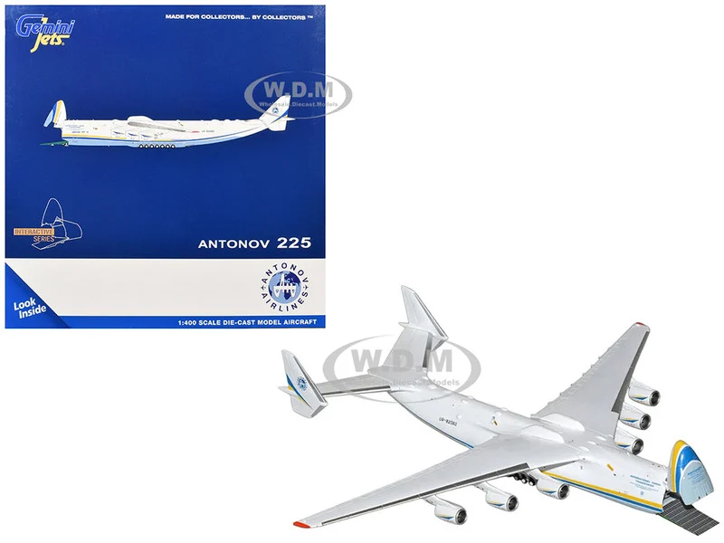 Antonov An-225 Mriya Commercial Aircraft "Antonov Airlines" (UR-82060) White with Blue and Yellow Stripes "Interactive Series" 1/400 Diecast Model Airplane by GeminiJets