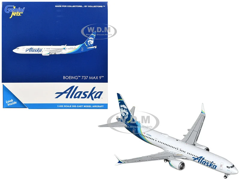 Boeing 737 MAX 9 Commercial Aircraft "Alaska Airlines" (N708AL) White with Blue Tail Graphics 1/400 Diecast Model Airplane by GeminiJets