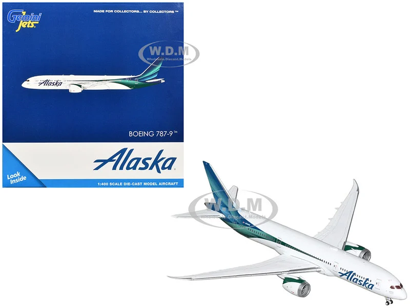 Boeing 787-9 Commercial Aircraft "Alaska Airlines" (N784HA) White with Blue and Green Tail 1/400 Diecast Model Airplane by GeminiJets
