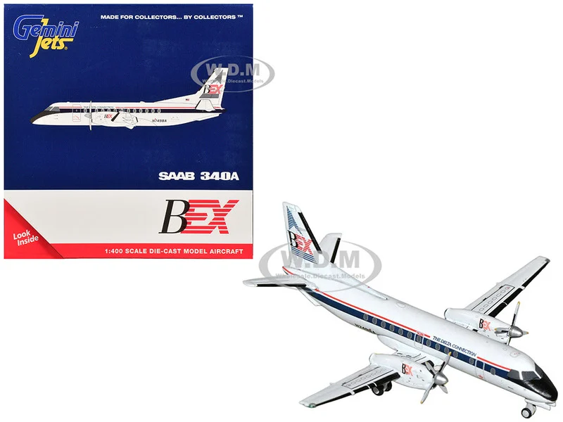 Saab 340A Commercial Aircraft "Business Express Airlines - The Delta Connection" (N749BA) White with Blue and Red Stripes 1/400 Diecast Model Airplane by GeminiJets