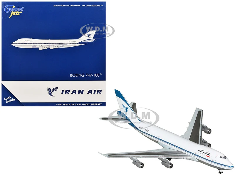 Boeing 747-100 Commercial Aircraft "Iran Air" (EP-IAM) White with Blue Stripes 1/400 Diecast Model Airplane by GeminiJets