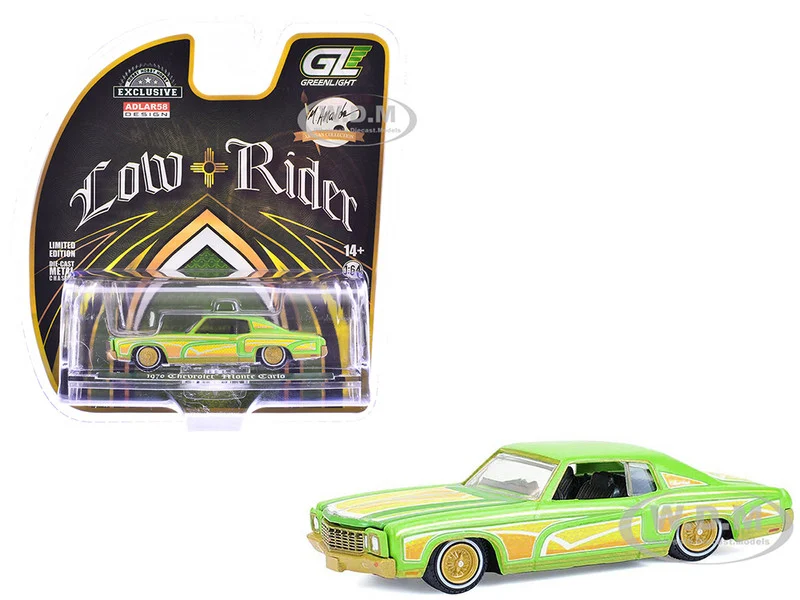 1970 Chevrolet Monte Carlo Lowrider "Michael Heralda Special Edition" Lime Green with Graphics "Hobby Exclusive" Series 1/64 Diecast Model Car by Greenlight - Chevrolet Models
