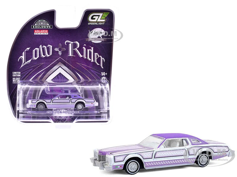 1973 Ford Thunderbird Lowrider "Michael Heralda Special Edition" Purple Metallic with Graphics and White Interior "Hobby Exclusive" Series 1/64 Diecast Model Car by Greenlight - Ford Models