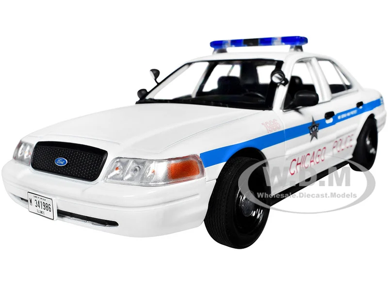 2008 Ford Crown Victoria Police Interceptor "CAPS" White with Blue Stripes "Chicago Police Department" "Hot Pursuit" Series 1/24 Diecast Model Car by Greenlight - Ford Models