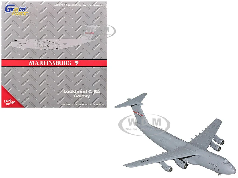 Lockheed C-5A Galaxy Transport Aircraft "Martinsburg Air Force Base" United States Air Force (68-0222) Gray "Gemini Macs" Series 1/400 Diecast Model Airplane by GeminiJets