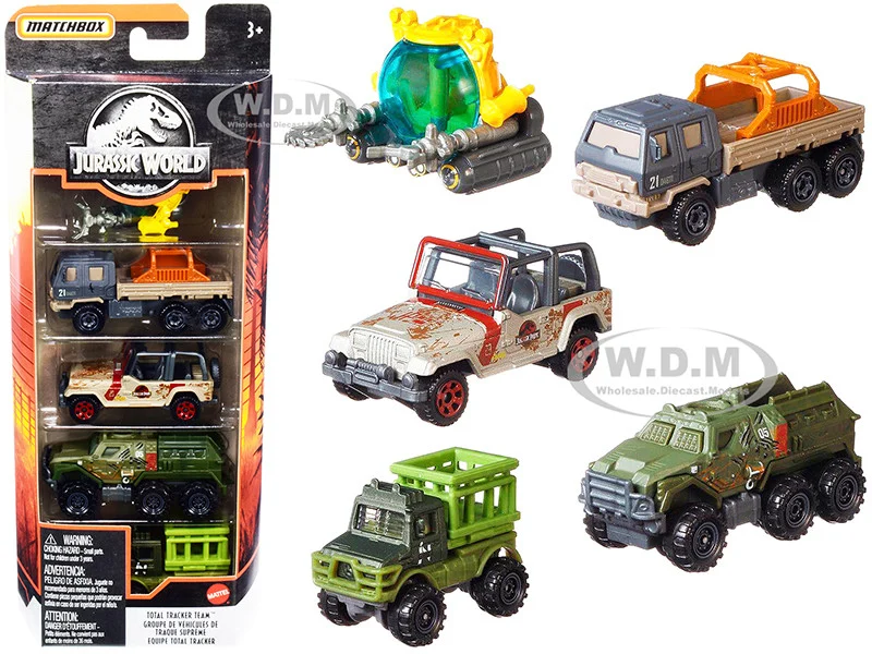 "Jurassic World" Total Tracker Team Set of 5 pieces Diecast Model Cars by Matchbox - Movie/TV Series Models