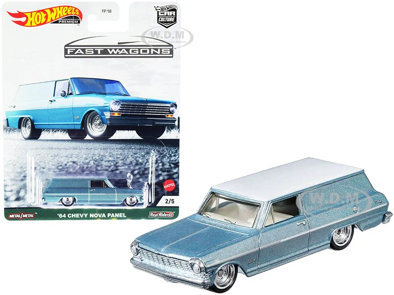 1964 Chevrolet Nova Panel Light Blue Metallic with White Top "Fast Wagons" Series Diecast Model Car by Hot Wheels - Chevrolet Models