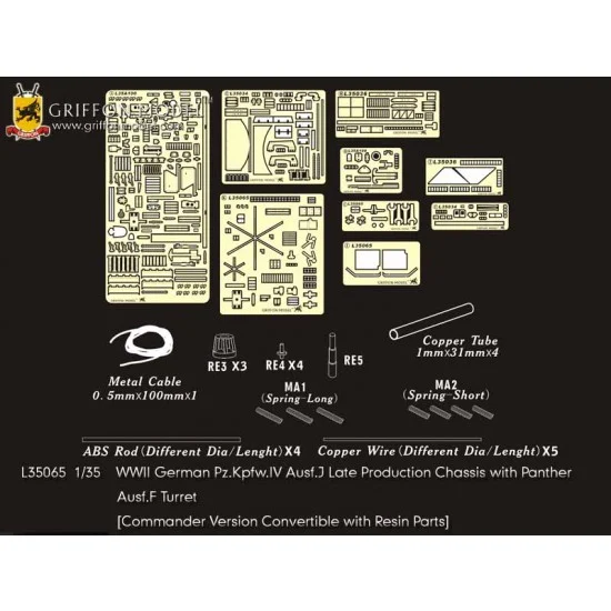 Griffon L35065 1/35 WWII German PzKpfw.IV Ausf.J (Late) w/Ausf.F Turret Detail Set for Dragon kit #6824 - Military Vehicles & Tanks