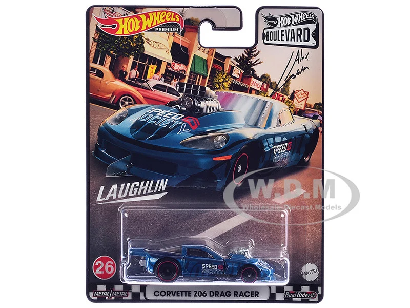 Chevrolet Corvette Z06 Drag Racer "Speed Society" Blue Metallic with Graphics "Boulevard" Series Diecast Model Car by Hot Wheels - Chevrolet Models